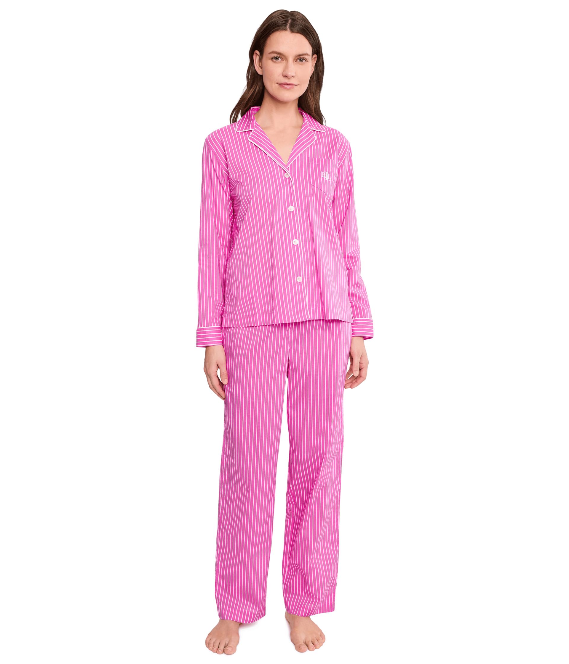 Long Sleeve Notch Collar Long Pants PJ Set