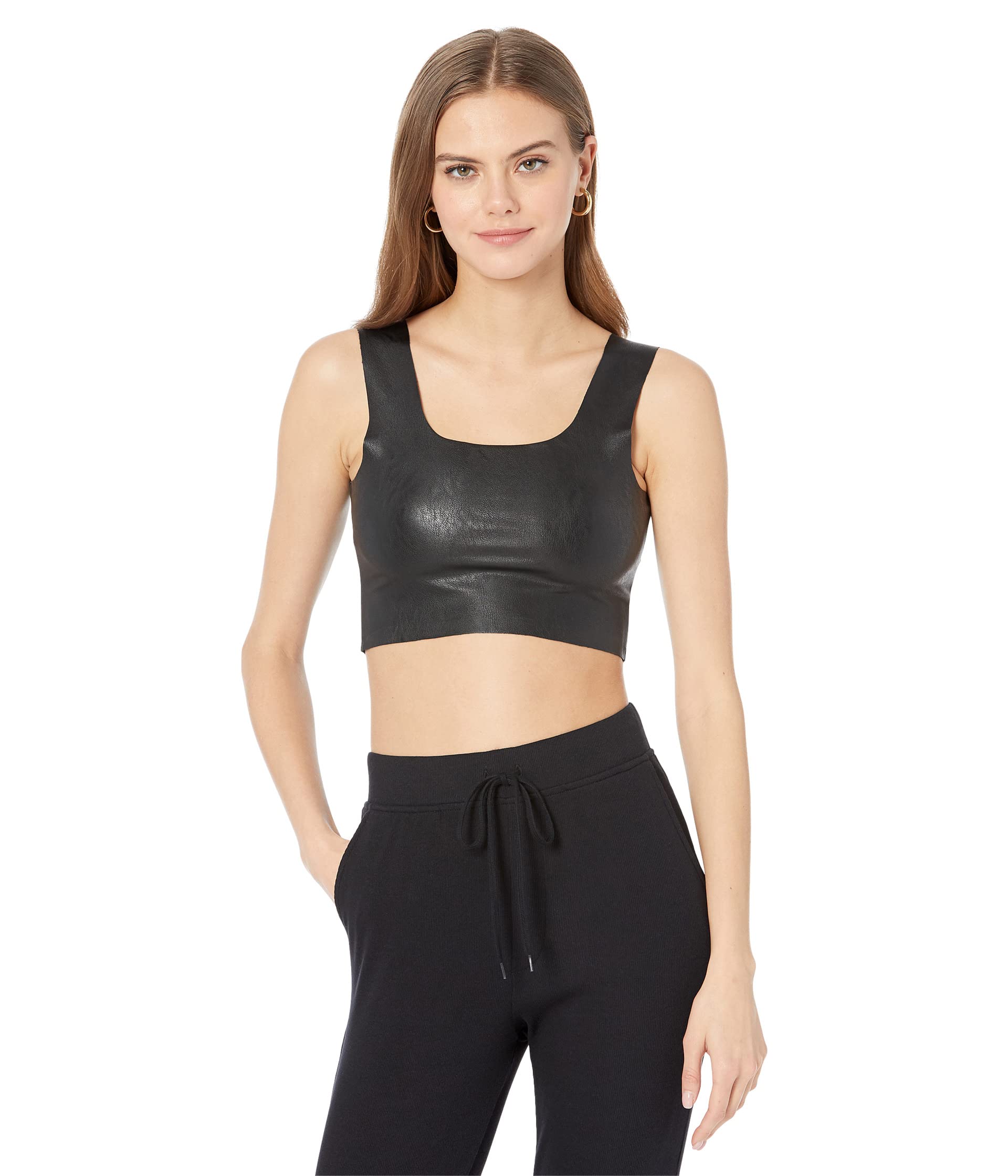 Faux Leather Square Neck Crop Top