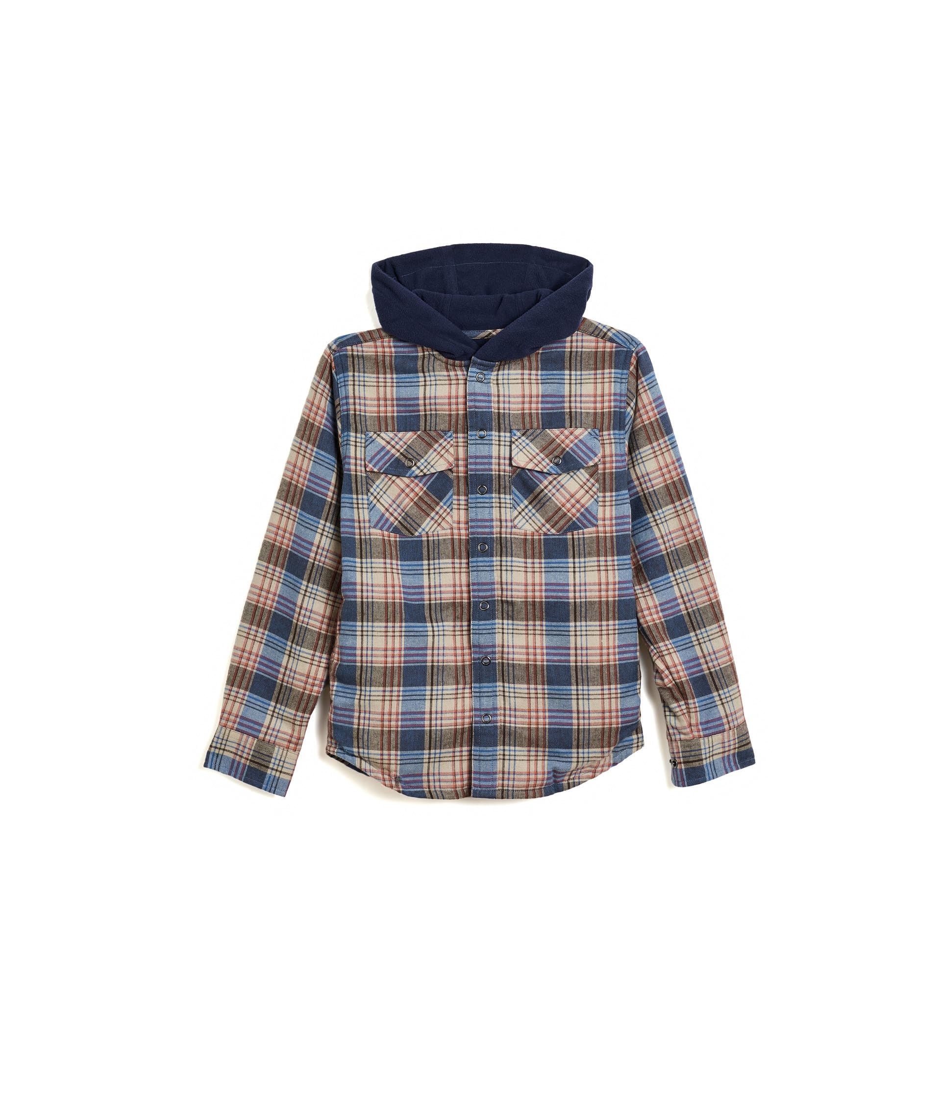Fleece Lined Flannel Shirt Hooded Plaid (Big Kids)
