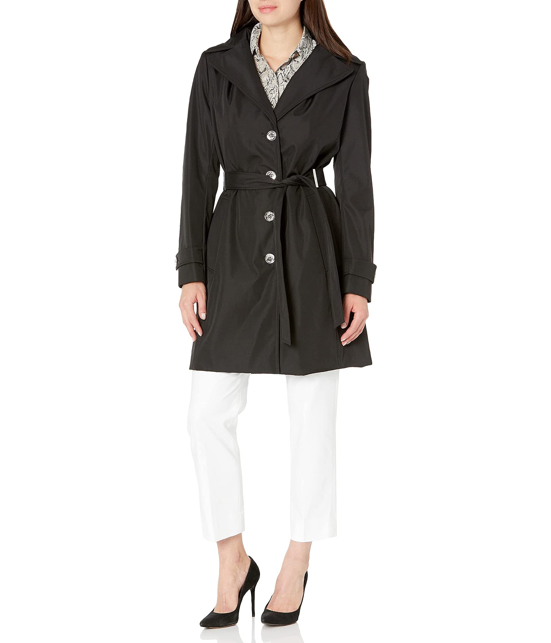 Single Breasted Belted Rain Jacket with Removable Hood