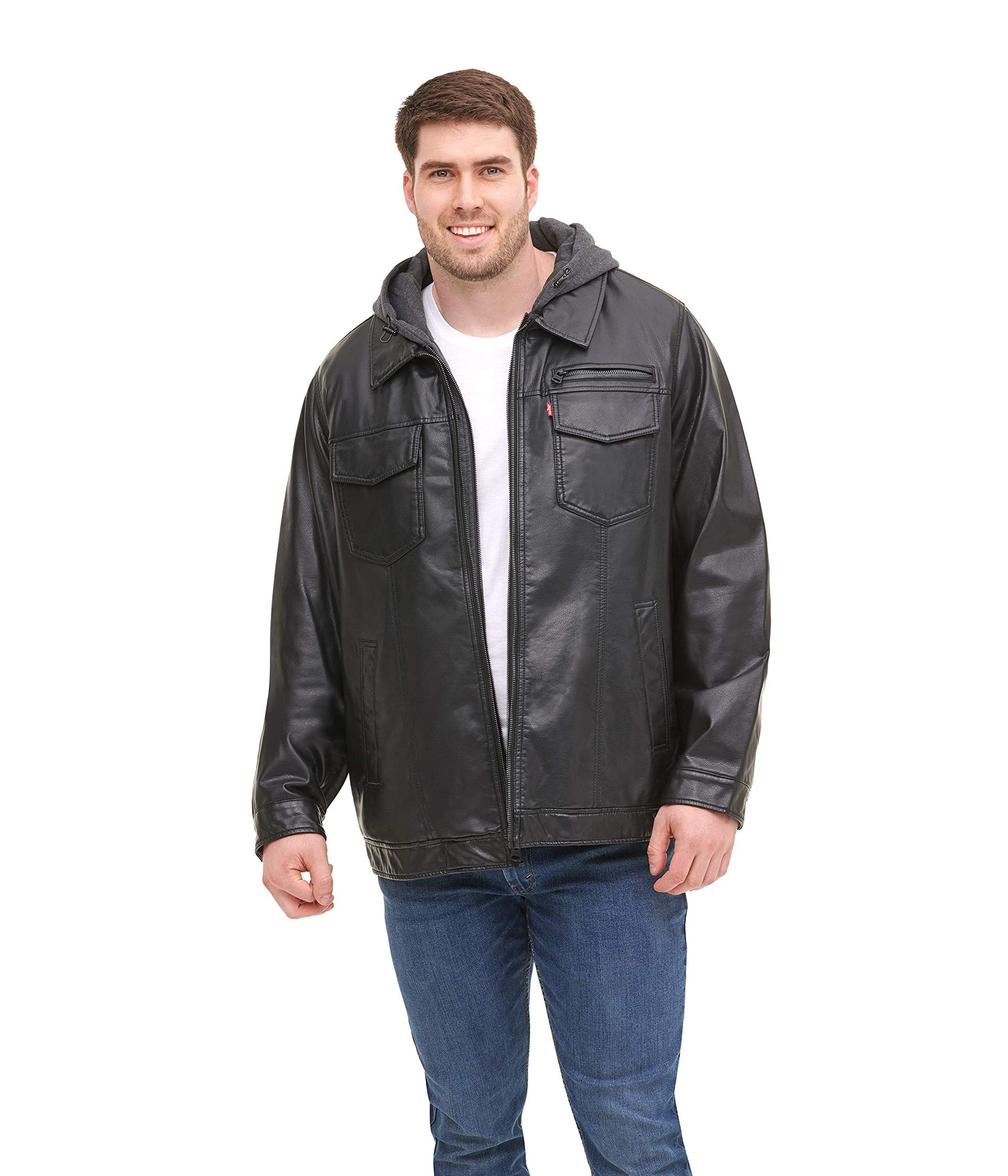 Levi's Big & Tall Vintage Deer Faux Leather Sherpa Lined Trucker Hooded Jacket