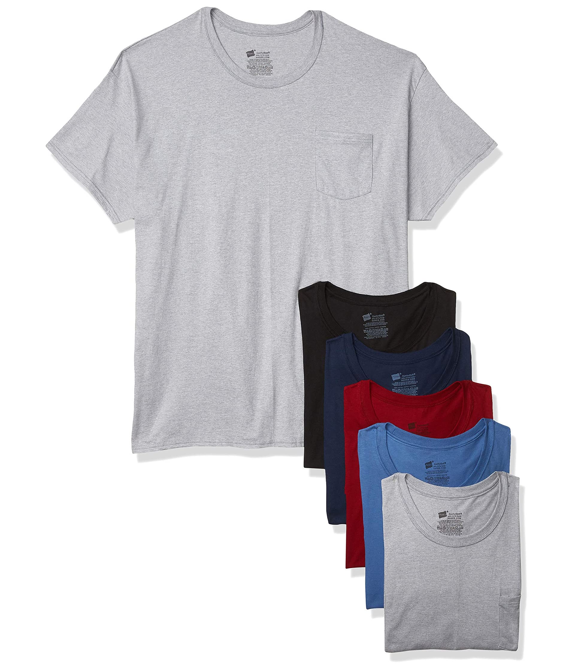 Tagless Cotton Crew Undershirt with Pocket – Multiple Packs and Colors