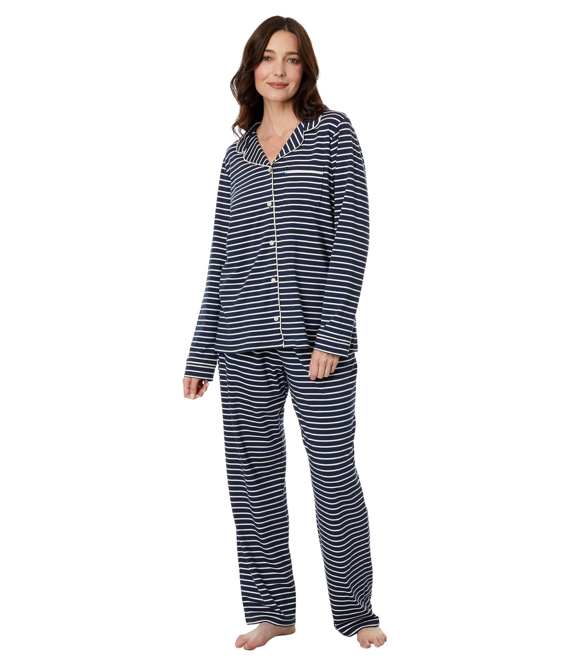 Super Soft Shrink-Free Button Front Pajama Set Stripe