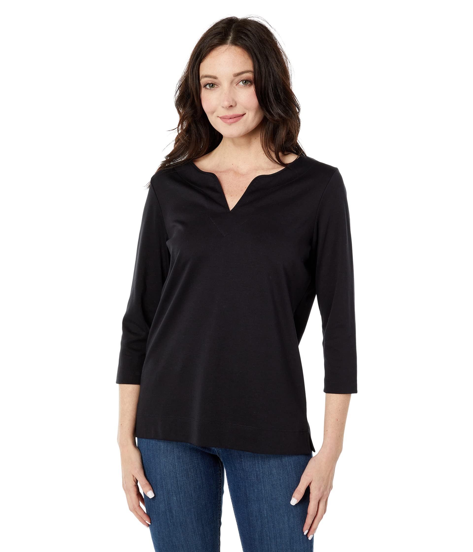 Pima Tops Split-Neck Tunic 3/4 Sleeve