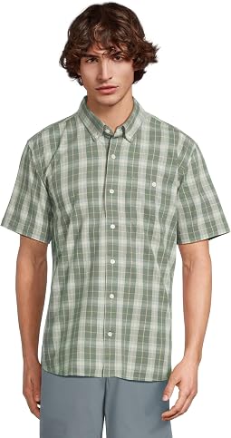 Comfort Stretch Chambray Shirt Short Sleeve Traditional Fit Plaid
