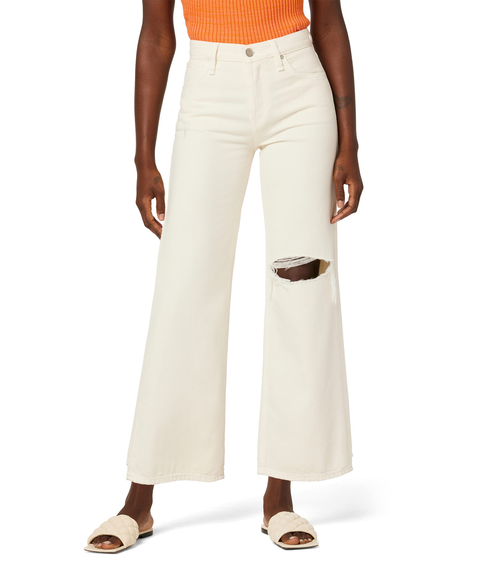 Rosie High-Rise Wide Leg Ankle with Covered Button Fly in Ecru Vintage