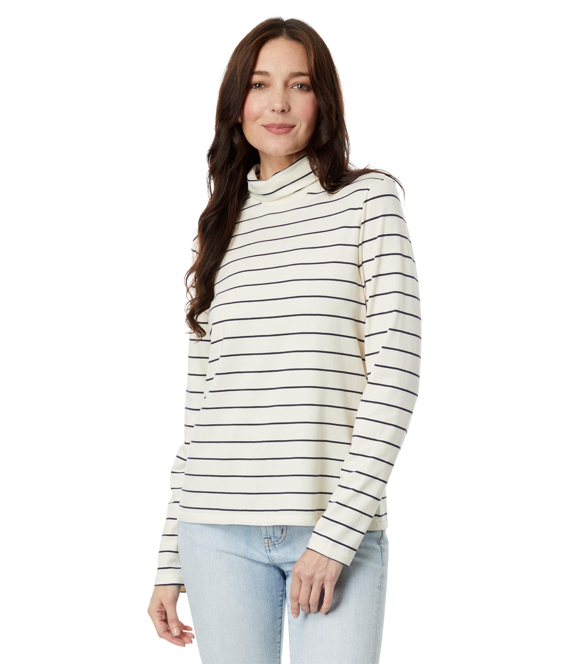 Soft Stretch Supima Turtleneck Long Sleeve Stripe