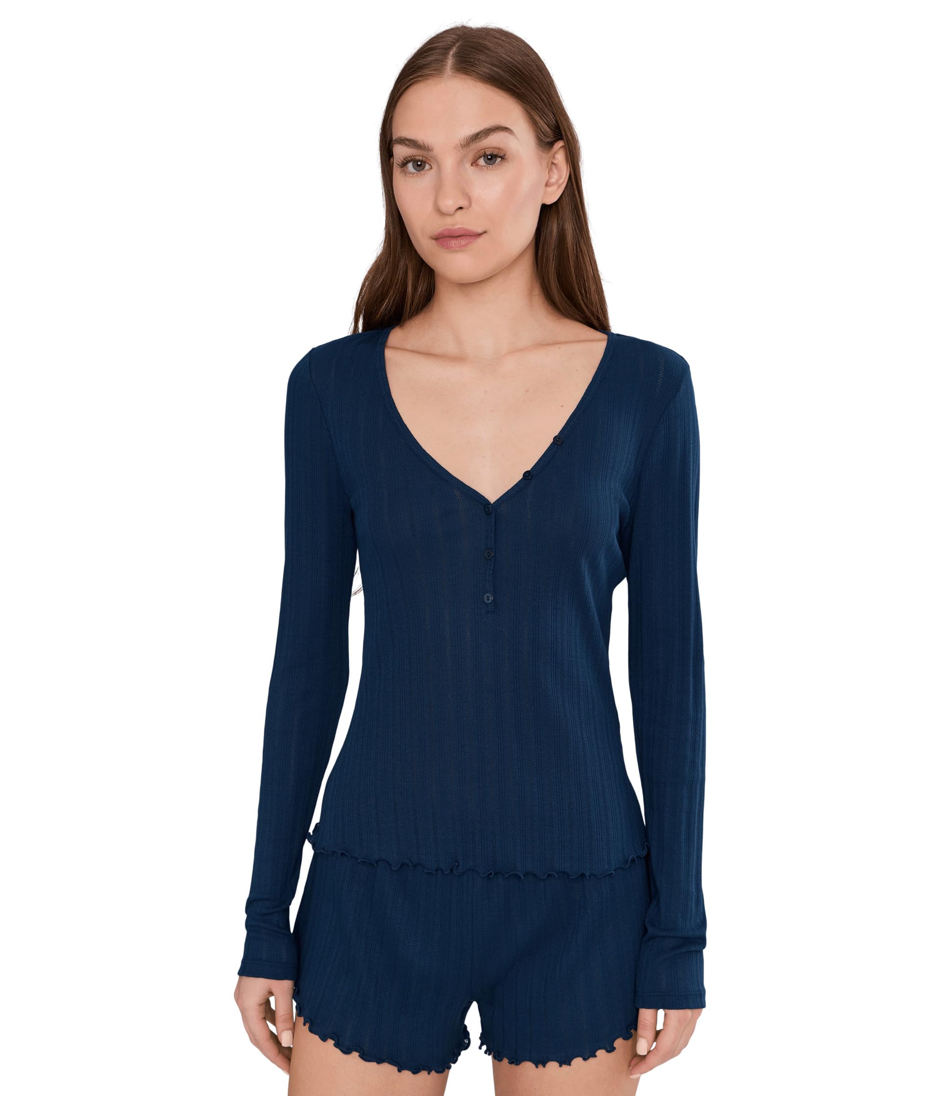 Pointelle V-Neck Henley