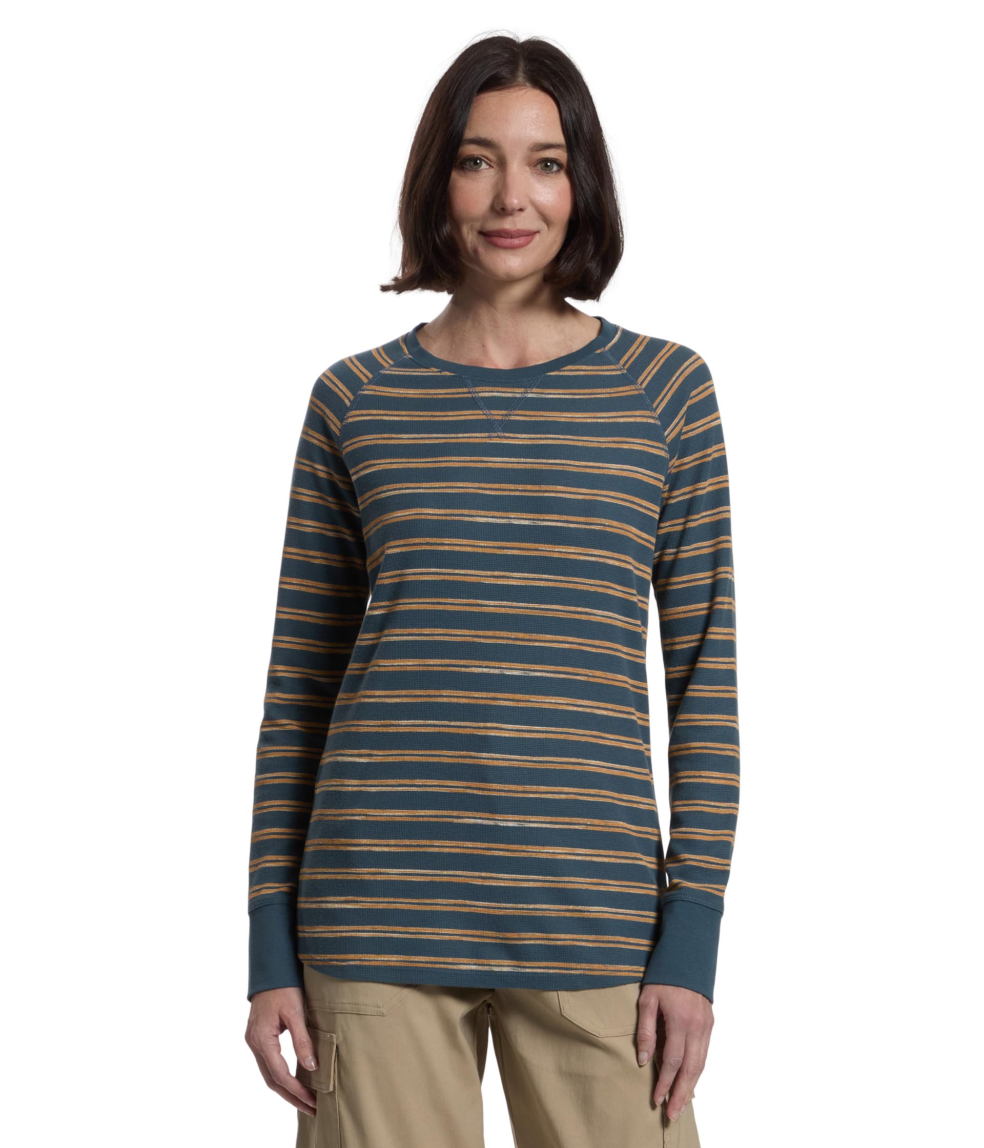 Unshrinkable Mini-Waffle Tee Long Sleeve Crew Neck Stripe