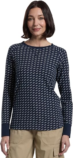 Unshrinkable Mini-Waffle Tee Long Sleeve Crew Neck Stripe