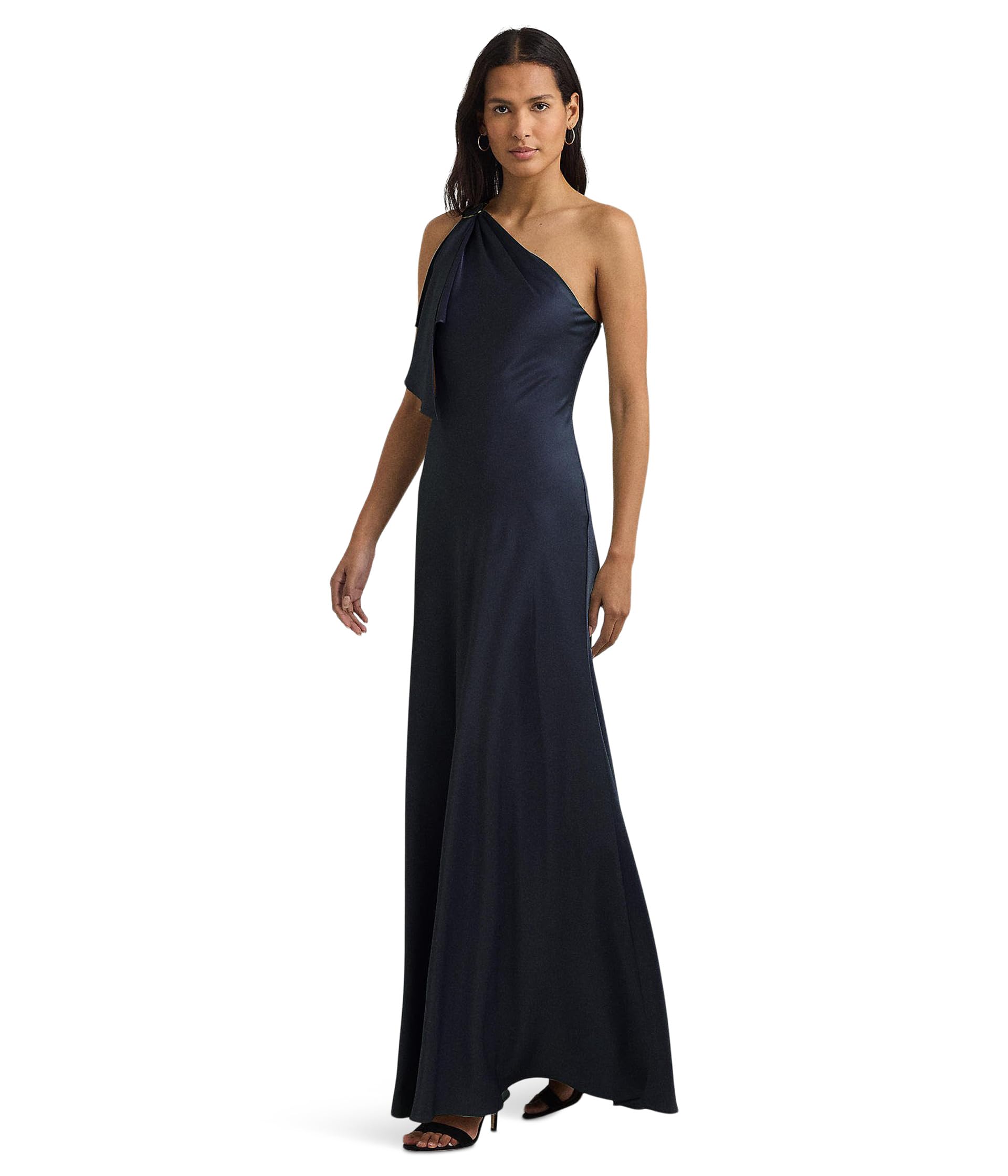 Satin Charmeuse One-Shoulder Gown