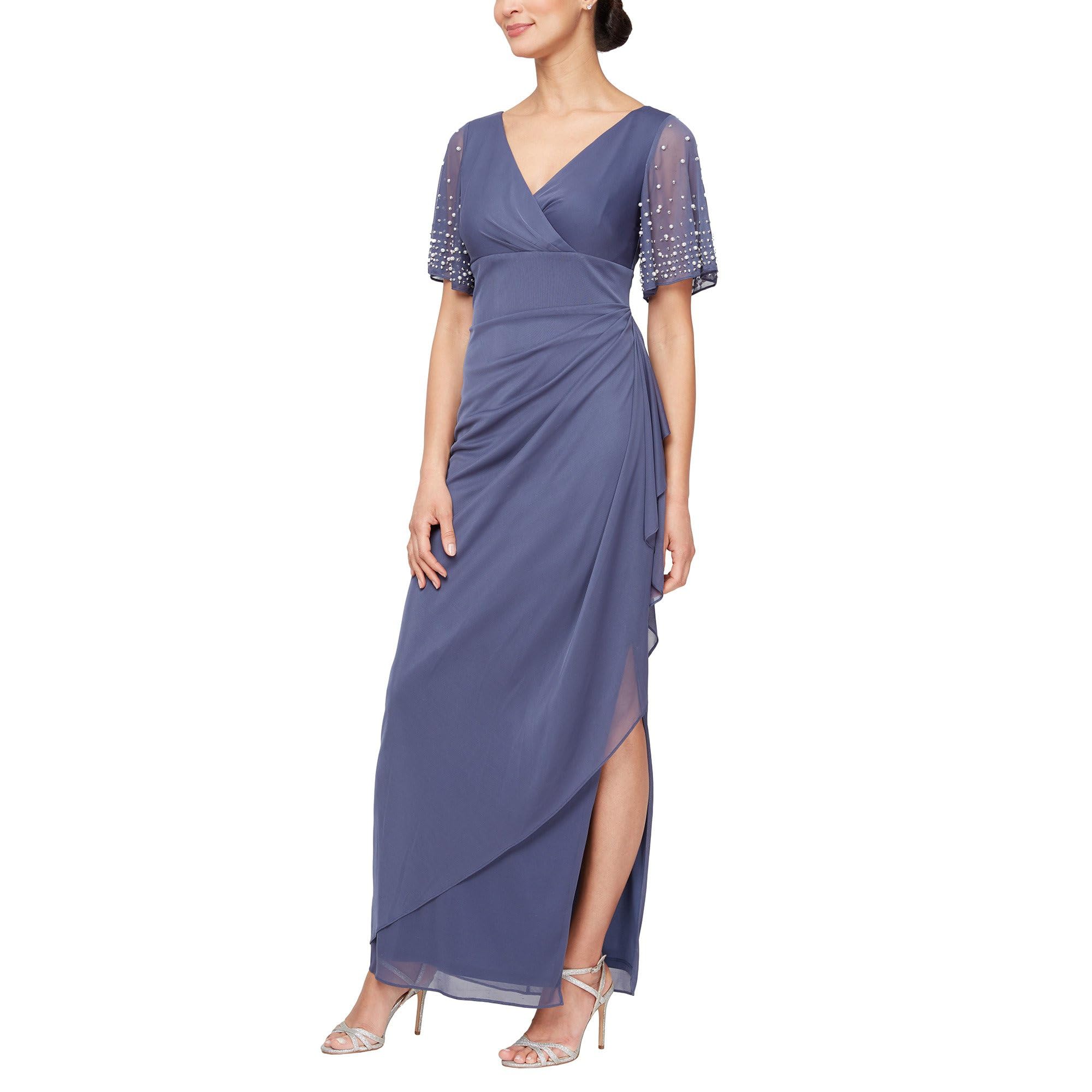 Long Mesh Dress with Flutter Sleeves