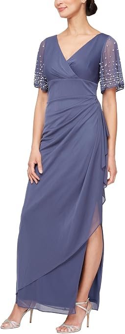 Long Mesh Dress with Flutter Sleeves