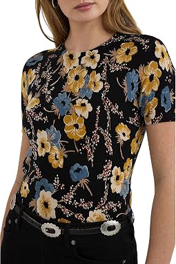 Floral Cotton-Blend Short-Sleeve Sweater