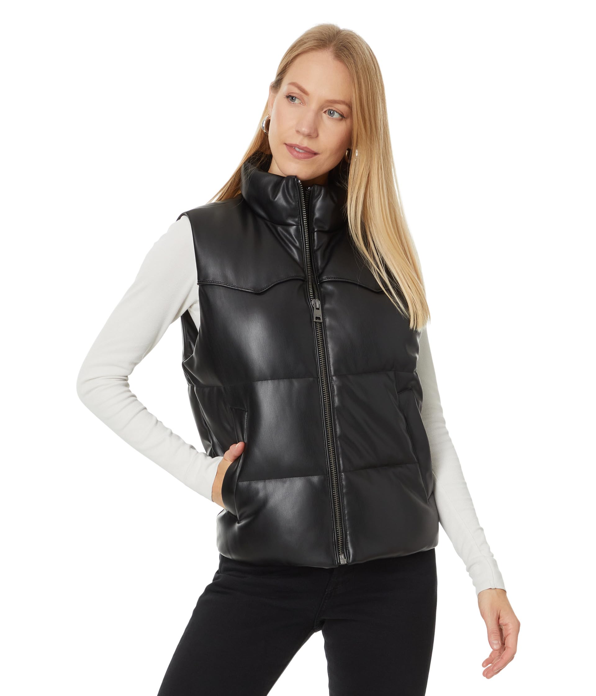 Faux Leather Puffer Vest
