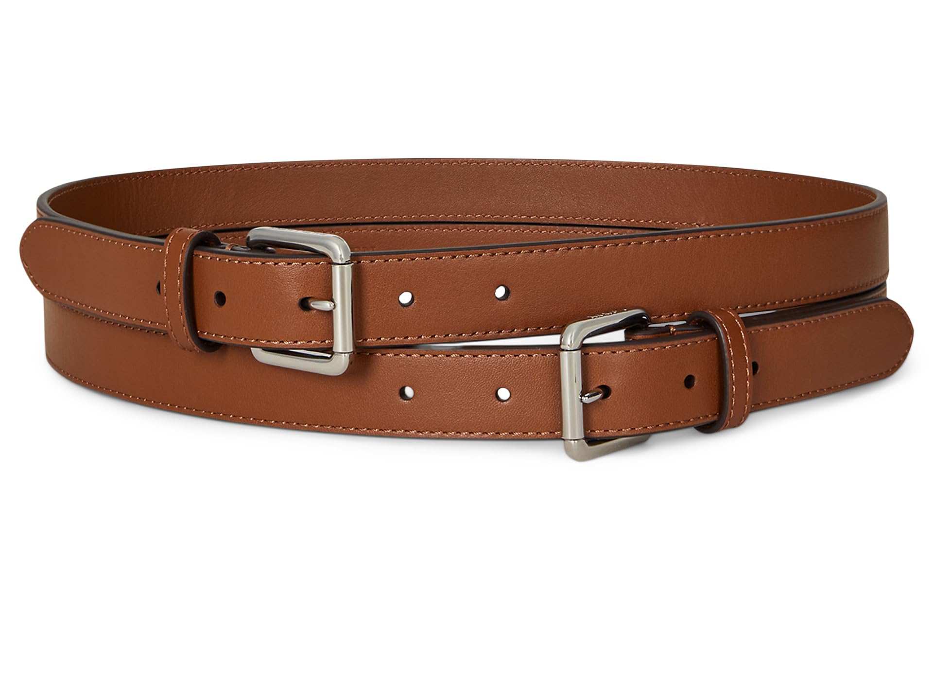 Leather Double-Buckle Stacked Wide Belt