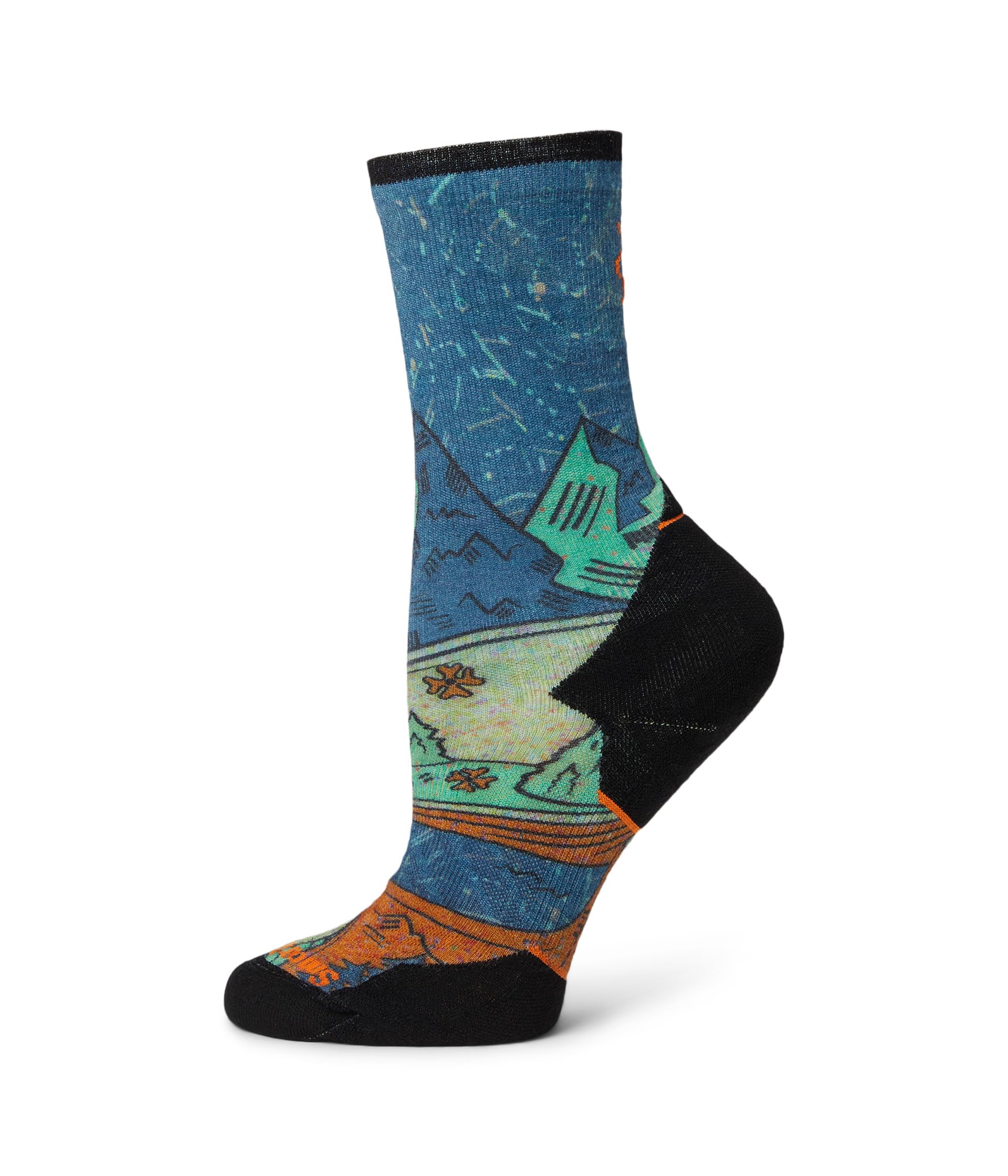 Trail Run Targeted Cushion Mountain Print Crew Socks
