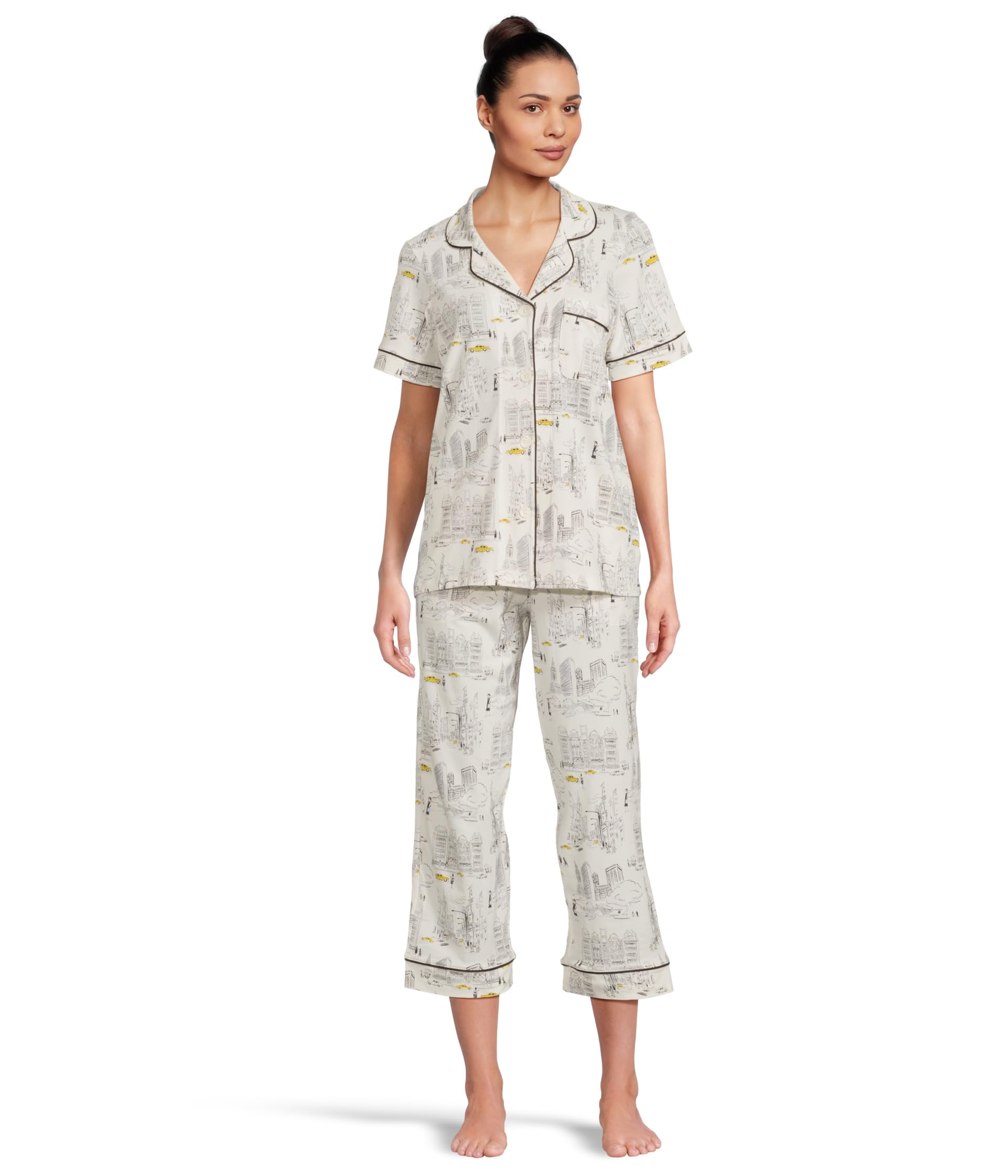 Short Sleeve Cotton Knit Cropped Pajama Set