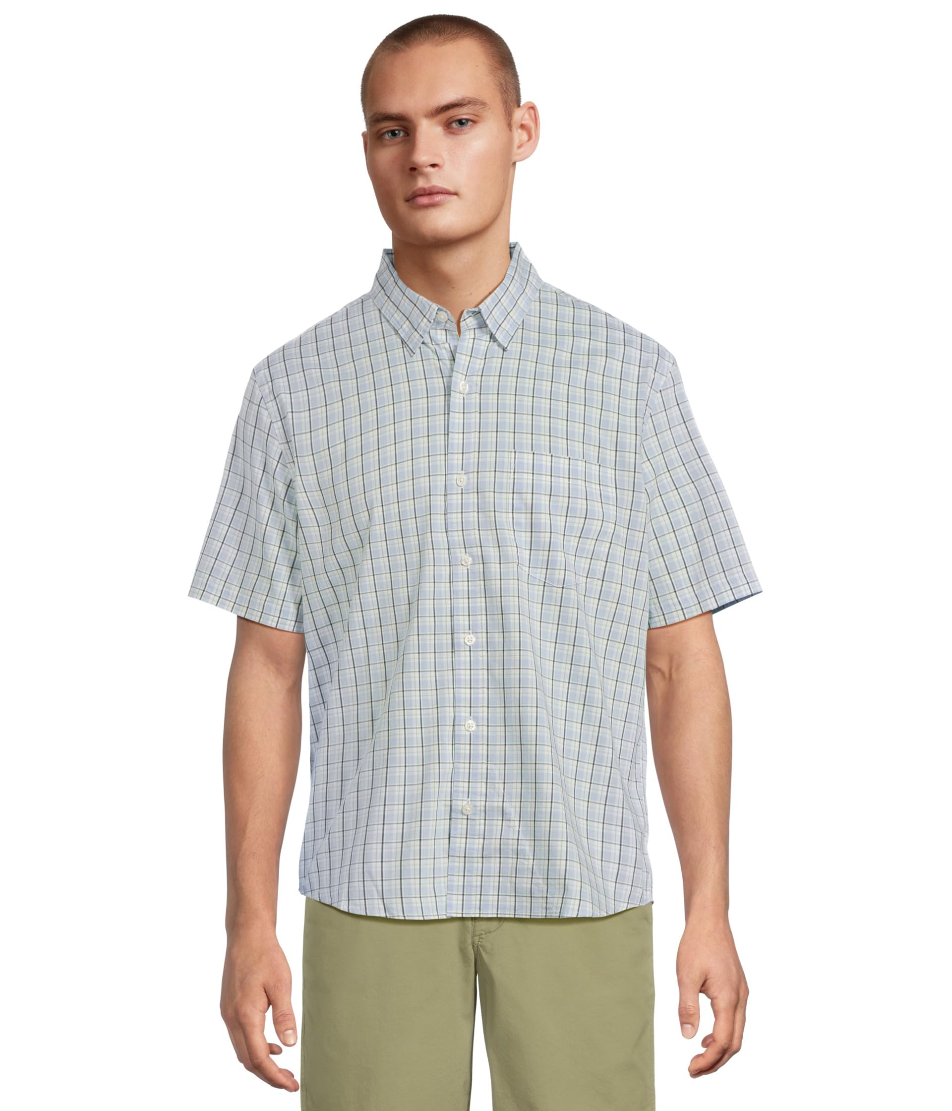 Comfort Stretch Performance Shirt Short Sleeve Slightly Fitted Plaid