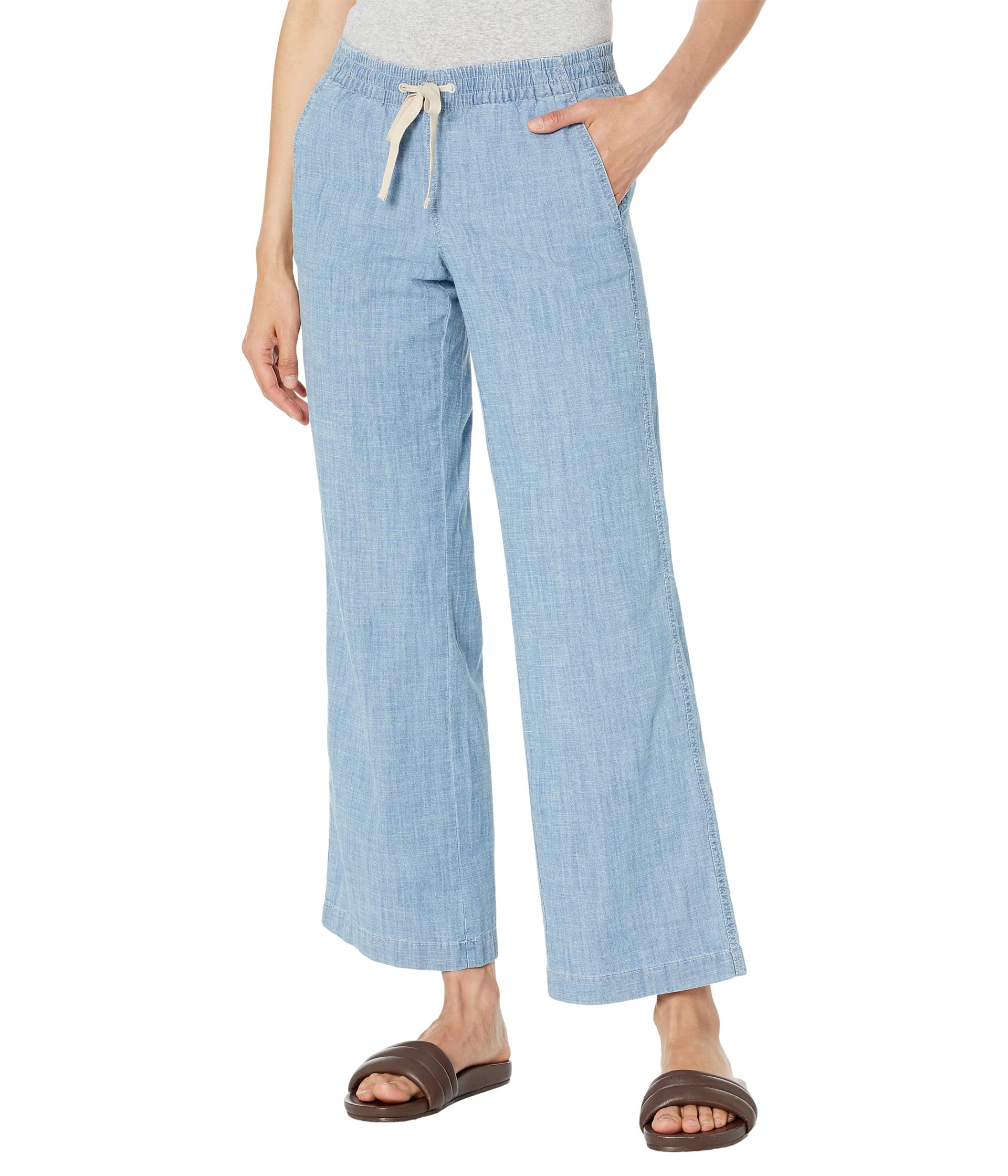 Lakewashed Pull-On Wide Leg Pants