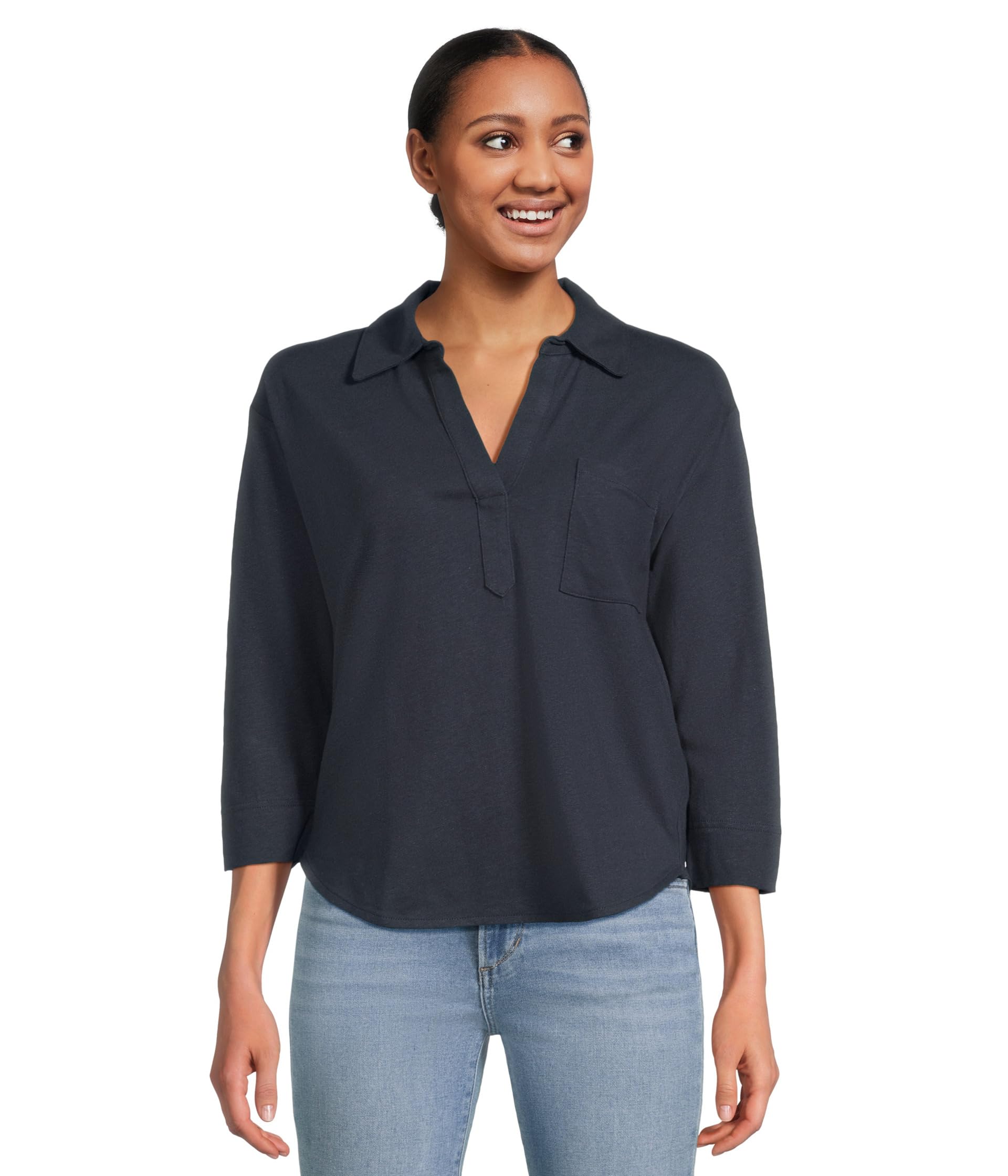 Cotton Linen Tee Splitneck